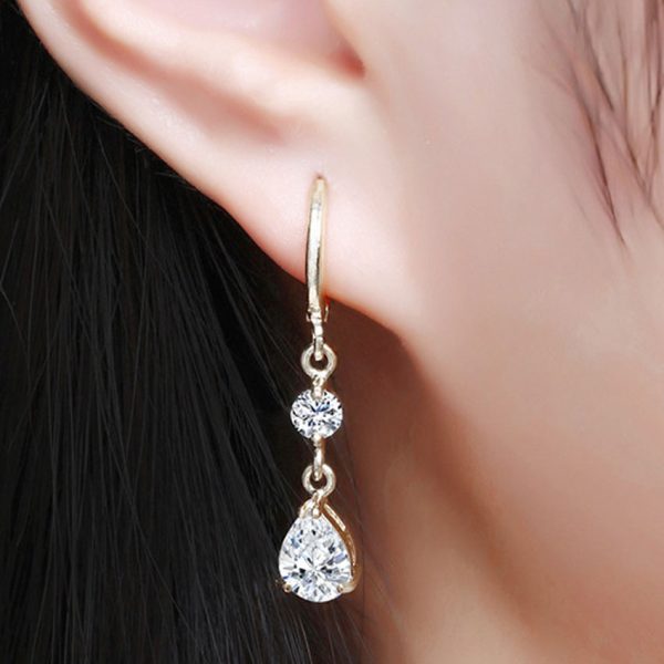 Par Aretes Largos Elegantes Para Mujer Piedras De Colores