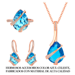 Set De Joyas Con Aretes,collar Y Anillo Azul Brillante